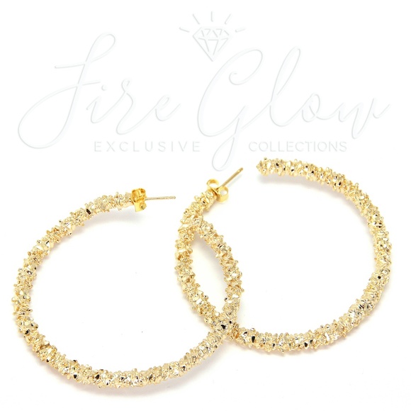 Gold Tone Metallic Textured Hoop Earrings - Picture 7 of 11